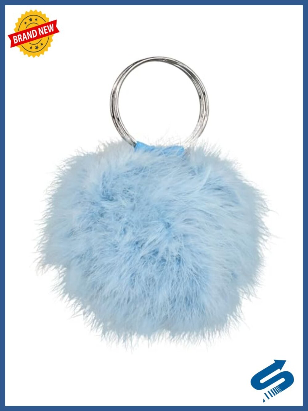 Feather Furry Round Clutch Evening Handbag Cute Mini Purse